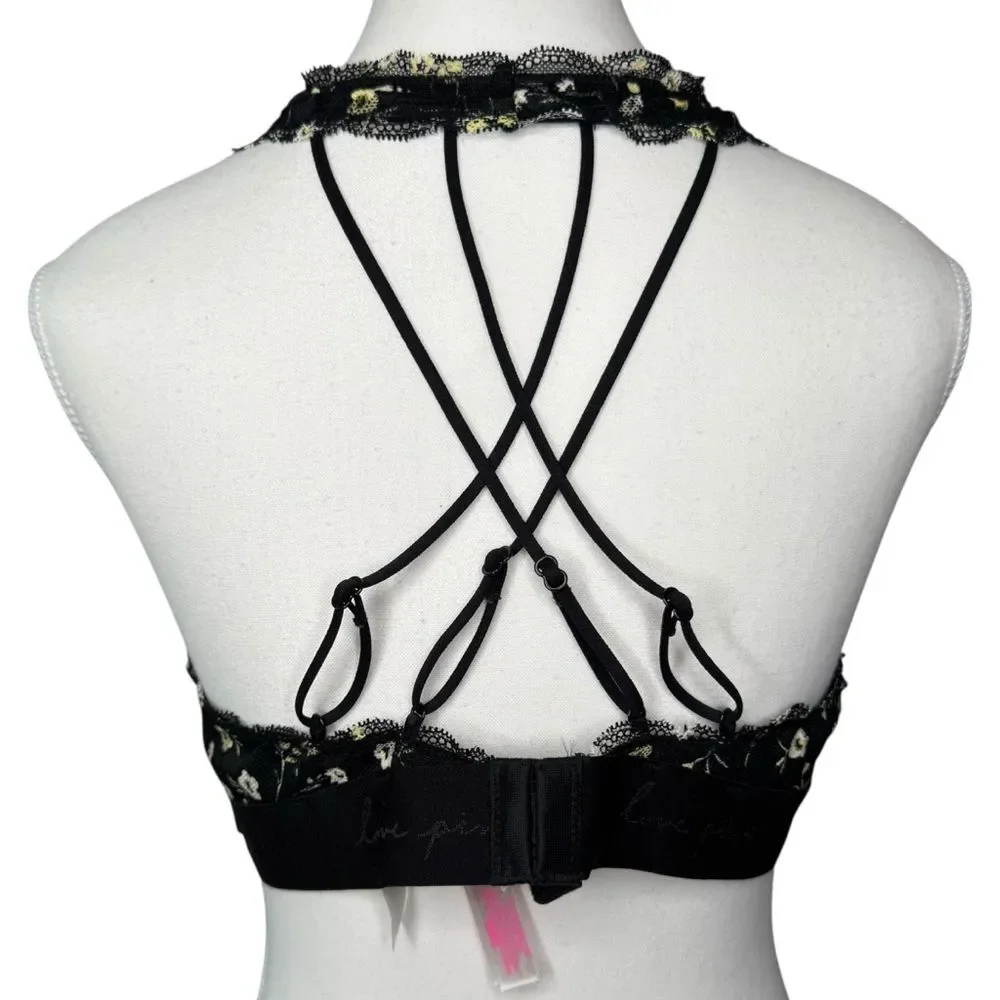 ▪️|EUC| VS PINK Lace Trim Padded Floral Strappy Bralette - Picture 3 of 8